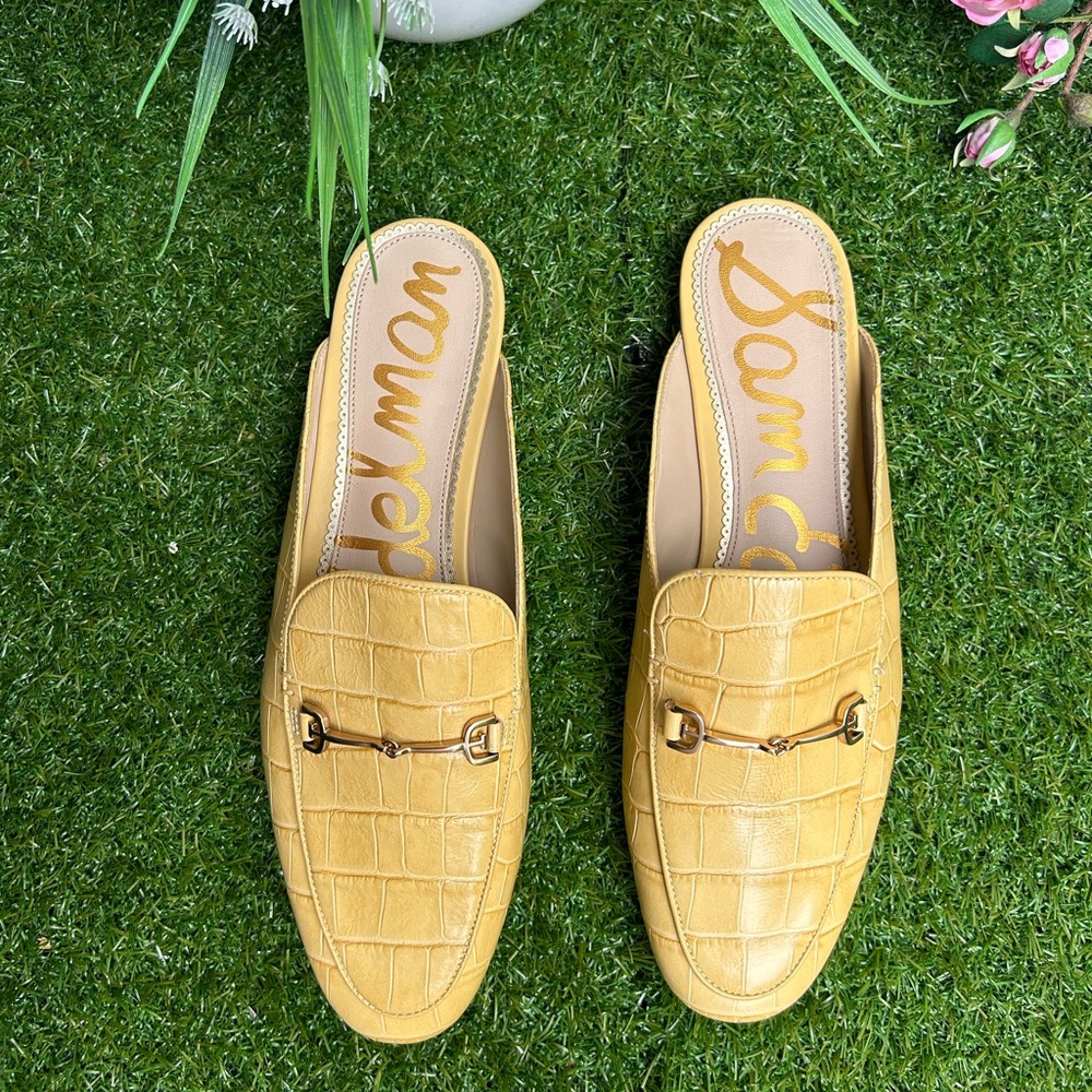 Sam Edelman Linnie embellished croc-effect leather slippers size 9.5 Desert Sun